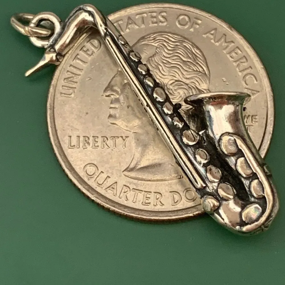 .925 Saxophone Sterling Silver Jewelry Charm #band #music